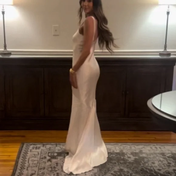 Lulu’s Love All of Me Champagne Satin Maxi Dress - Picture 2 of 3